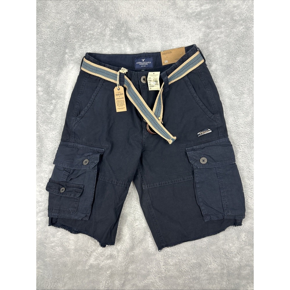 NWT American Eagle Shorts Mens 26 Blue‎ Cargo Cotton Casual with Belt 10" Inseam